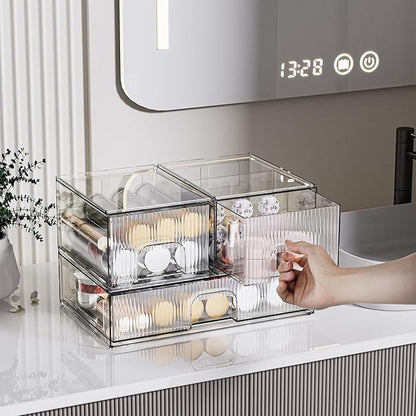 ZHIAI 3 Pack Clear Stackable Cosmetic Organizer with Acrylic Drawers for Cosmetics and Small Items for Dresser, Vanity, Kitchen Cabinet, Pantry, Home Organization and Storage