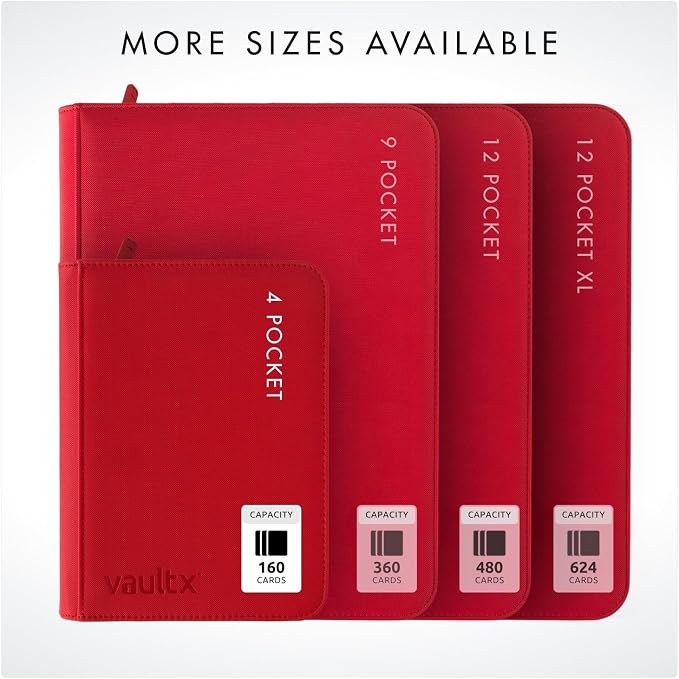 Vault X 4 Pocket Zip Binder, 160 Cards, Exo-Tec Material, 20 Side-Loading Pages (Red)