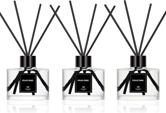 Reed Diffuser Set of 3 for Bathroom Air Fresheners, Oil Diffuser Sticks | Tuberose, Gardenia, Freesia Scent(1.7 fl oz Each Pack) Home Fragrance with 12 Stick Defusers | House Shelf Decor