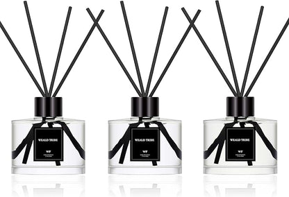 WEALD TRIBE Reed Diffuser Set Of 3 For Bathroom Air Fresheners, Oil Defusers Sticks | Bamboo, Sage & Sea Salt, Sandalwood Ebony Scent(1.7 fl oz Each Pack) Home Fragrance With 12 Sticks | Shelf Decor