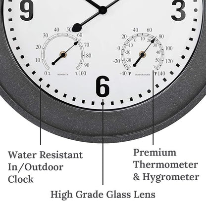 Presentime & Co. 20" Bradford Indoor/Outdoor Farmhouse Clock with Weather Station, Gray Stone Finish