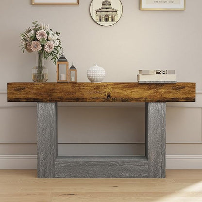 Spaco 63'' Long Console Table,2 Tier Farmhouse Entryway Table Sofa Table with Storage,Wood Behind Couch Table for Living Room, Hallway,Foyer (Rustic Brown w/Grey Leg)