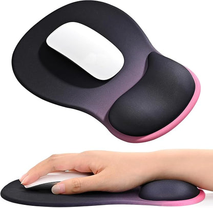 EooCoo Ergonomic Mouse Pad with Gel Wrist Rest Support Middle Concave Design, Relieve Wrist Pain Mousepad, Non-Slip Base for Laptop, Office Desk Accessories, Carpal Tunnel Syndrome Black Pink