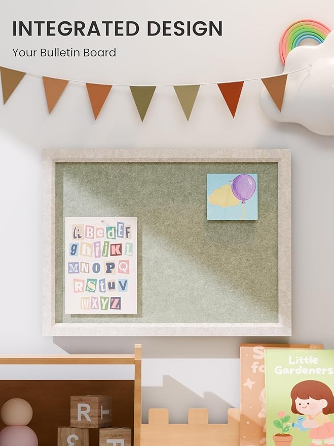 Fluxynara Felt Cork Board Alternative, Felt Bulletin Board 16" x 12" Oatmeal Frame with 8 Adhesive Tabs, Pin Board for Home Office, Classroom, Entryway, Kitchen Wall Decor—Sage