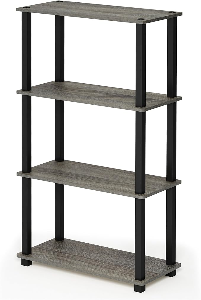 Furinno TURN-S-TUBE Storage Shelves, 4-Tier Book Shelf, Corner Shelf, Toolless Open Shelves, for Organization and Storage, Living Room, Garage, Home Office, French Oak