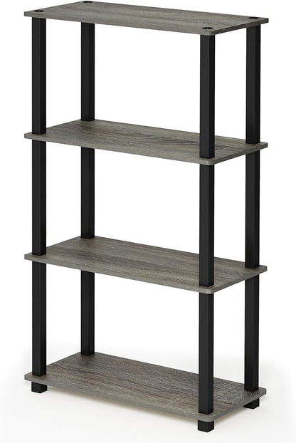 Furinno TURN-S-TUBE Storage Shelves, 4-Tier Book Shelf, Corner Shelf, Toolless Open Shelves, for Organization and Storage, Living Room, Garage, Home Office, French Oak