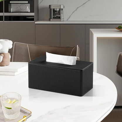 MEIBOOCH PU Leather Tissue Box Cover for 120(3-Ply)/ 160(2-Ply) Count Box of Tissues, Rectangle Tissue Box Holder for Bathroom Bedroom Living Room Office (Black)