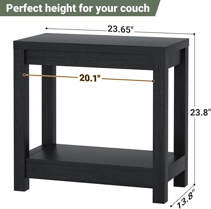 Farmhouse End Table, Narrow Side Table, Slim End Table with Storage Shelf, Small Console Table for Small Spaces, Nightstand Sofa Table for Living Room, Bedroom, 24" Embossed Wood Grain Black