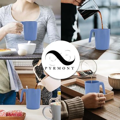 PYRMONT Wheat Straw Cups 16 Oz Alternative Plastic Cups With Handle Dishwasher & Microwave Safe Mug Set of 6 Unbreakable Cups Set for Party,Camping,Family Dinner-Lightblue