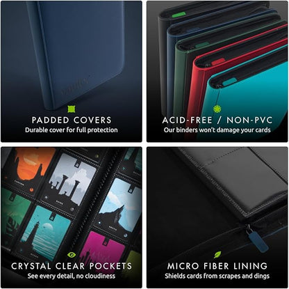 Vault X 9 Pocket Zip Binder, 360 Cards, Exo-Tec Material, 20 Side-Loading Pages (Blue)