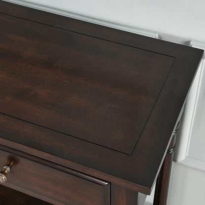 Solid Wood Console Table with 2 Drawers, 2-Tier 35.4" X 30" Accent Sofa Table with Multilayer Storage Shelf Rustic Hall Entryway Tables for Living Room Home Office-Walnut 004DC