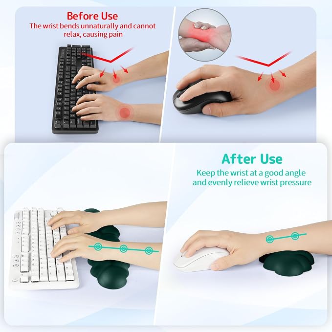 Sushret Cloud Wrist Rest Keyboard, Cloud Keyboard Wrist Pad Set with PU Leather Memory Foam, Cute Arm Rest for Palm Support, PC/Gaming Desk Accessories/Office Setup/Computer Hand Cushion - Dark Green