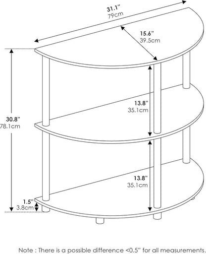 Furinno Frans Turn-N Half Round Console Table with Stainless Steel Tubes, Black Oak 15.6D x 31.1W x 30.8H in