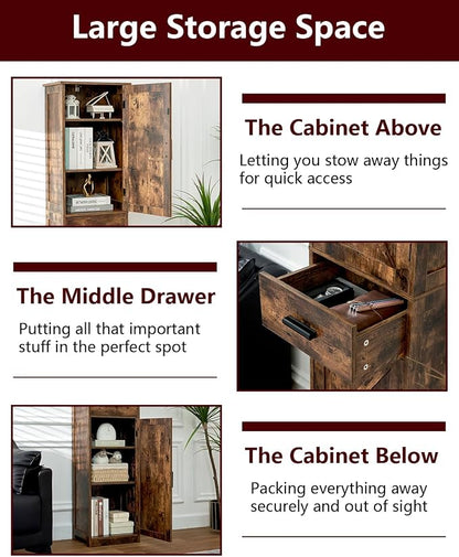 TEENFON Tall Bathroom Cabinet, Storage Cabinet with 6 Shelves & Drawer, Bathroom Storage Cabinet with Adjustable Shelves, Tall Cabinet for Living Room, Home Office, Brown