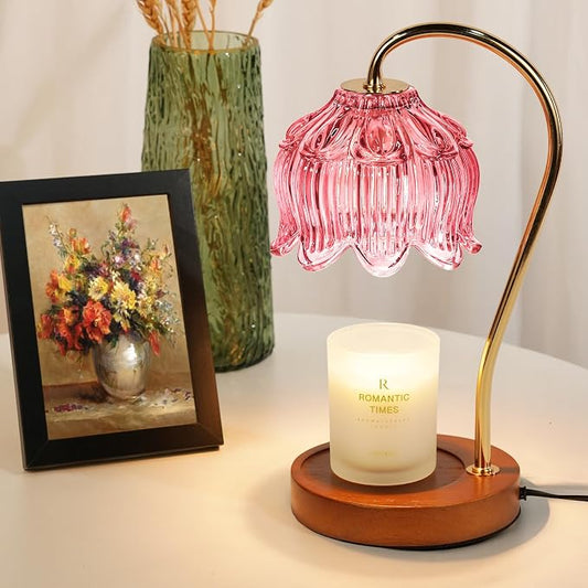 Funistree Flower Candle Warmer Lamp with Timer, Dimmable Candle Lamp Warmer, Christmas Birthday Gifts for Women Mom Her, Housewarming Home Decor, Lotus Wax Warmer for Yankee Candles - Pink Lily