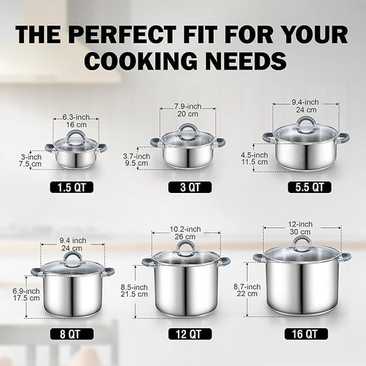 Cook N Home Basics 3 Quart Stainless Steel Stock Pot with Lid, Cooking Pot for Pasta, Soup, Stay-Cool Silicone Handle, Stockpot with Even Heating, Oven Safe, Cookware for Canning, Boiling, Simmer