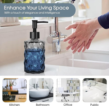 Topsky Glass Soap Dispenser with Plastic Pump, 330ml Liquid Hand Soap Dispenser, Rustproof Pump for Kitchen & Bathroom, Great for Lotions, Essential Oil, Liquid Soaps Clear Black