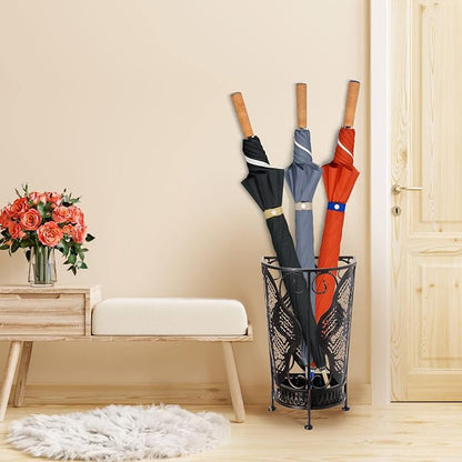 Dualplex Umbrella Holder Umbrella Stand Rack Super Quality Metal Entry Hallway Décor Removable Drip Tray for Home Office Holds Umbrellas Canes Walking Sticks Best Gift 16" Tall (Wallside, Antique)