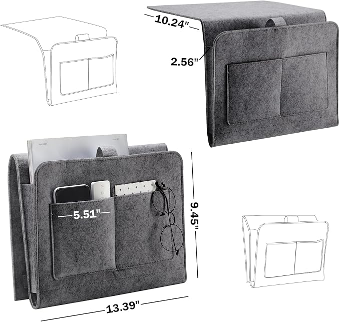 YOUDENOVA Bedside Caddy, Bedside Organizer for Dorm Room, Bunk Bed, Grey