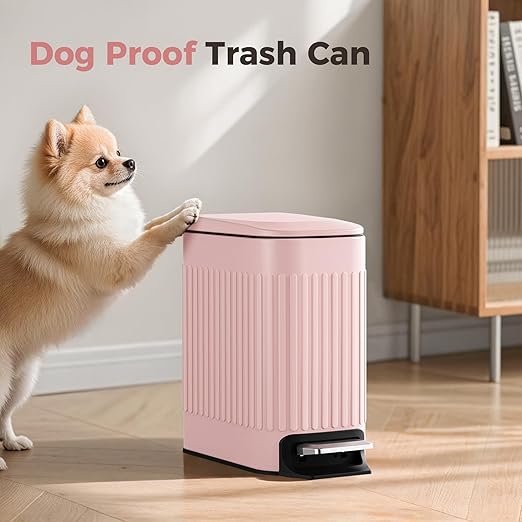 TrashAid Pink Bathroom Trash Can, 1.6 Gallon Stainless Steel Small Garbage Can with Lid, Step Pedal, Cute Wastebasket for Bathroom, Office, Bedroom, RV, Pink