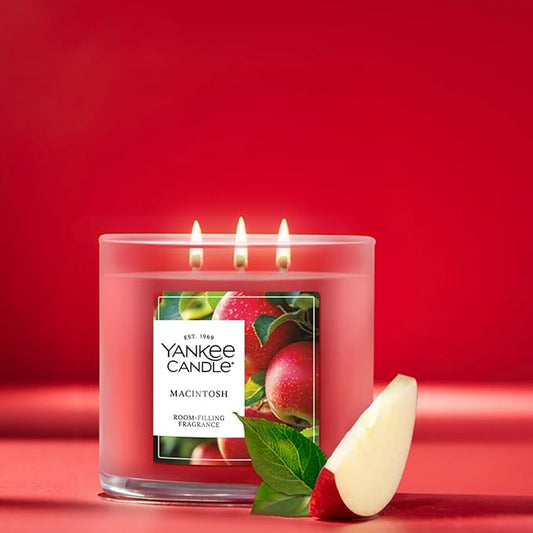 Yankee Candle Macintosh, Fall Scented Candle, 14.5oz 3-Wick Candle Jar with up to 40 Hours Burn Time