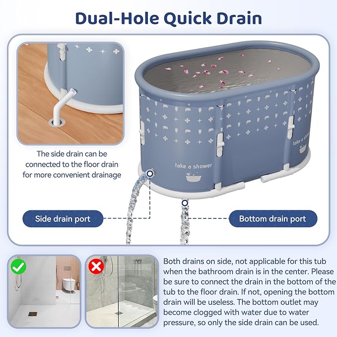 Portable Bathtub, Foldable Bathtub No Installation, Freestanding Shower Bathtubs with Cushion, Collapsible SPA Soaking Bath Tub, Hot & Ice Bath Tub for Indoor Outdoor (Light Gray)