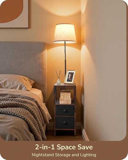 EDISHINE Floor Lamps for Living Room, 3000K-6500K Dimmable Floor Lamp with Table, USB-A+Type-C Charging Port, Table with Lamp Attached for Bedroom, Den, Office, Kids Room, Fire-Burned Wood Color