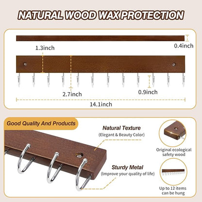 Key Hooks, Key Hooks for Wall Mounted with 12 Hooks, for Entryway, Bathroom, Hallway and Kitchen（Brown Color(1PACK)