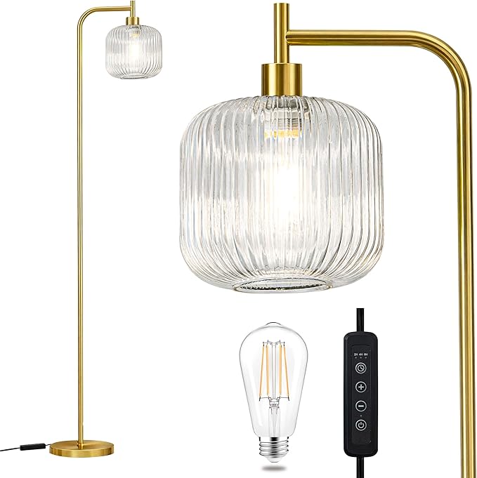 MAYNA Glass Floor lamp Living Room, Modern Vertical lamp, Remote Control Switch with Glass lampshade, 67-inch high lamp Suitable for Bedroom and Study (2700K LED Bulb Included)