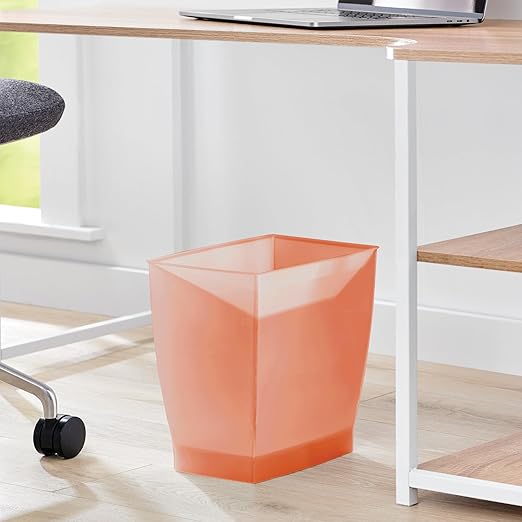 iDesign Small Plastic Bathroom Trash Can, Slim Rectangle Garbage Bin for Bedroom, Office, Dorm, Orange