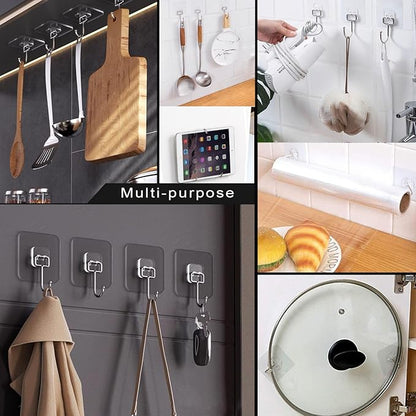 ZESLMG Large Adhesive Hooks for Hanging, 22 Pack Self Sticky Wall Hooks Heavy Duty 15lb Clear, Removable Shower Hook No Damage for Towel Key Coat Wreath Picture Outdoor Bathroom Kitchen, Waterproof