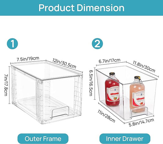 Vtopmart 2Pack Large Stackable Kitchen Pantry Storage Drawers, Clear Organizer Bins with Handles, Acrylic Drawer Organizers for Kitchen Pantry, Bathroom Undersink, Cabinet Organization and Storage