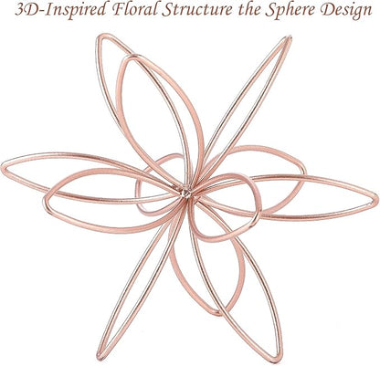 8" Metal Sphere Decor, Metal Floral Tabletop Sculpture, Abstract Tabletop Decorative Spheres for Home Decor (Rose Gold)