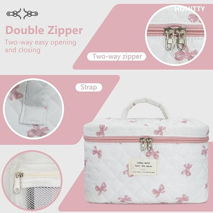 Makeup Bag,Quilted Cosmetic Bag,Large Floral Make Up Bag for Women,Cotton Makeup Bag Set,Flower Travel Toiletry Bag