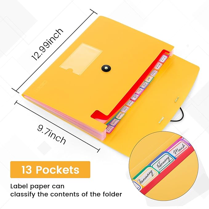 6 Pack Accordion File Organizer Expanding File Folder with 13-Pockets, A4 Letter Size Paper Document Receipt Holder for School Office Supplies