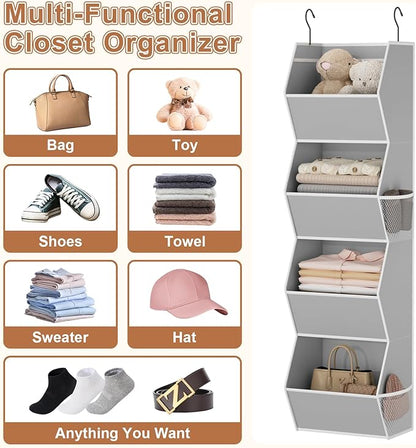 Wawocs 4 Shelf Hanging Closet Organizers and Storage for Kids 2 Packs, Grey | Hanging Shelves for Closet Organization, Hanging Closet Storage for Wardrobe Organizer, Closet Hanging Organizer for Bedroom