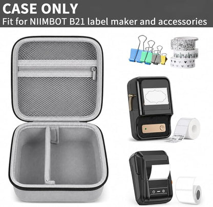 ALKOO Case Compatible with NIIMBOT B21 / Pro / B1 Label Maker Wireless Thermal Label Printer, Holder for Inkless Label Maker & Labeling Tapes Refills, with Mesh Pocket for Cable Accessories (Sliver)