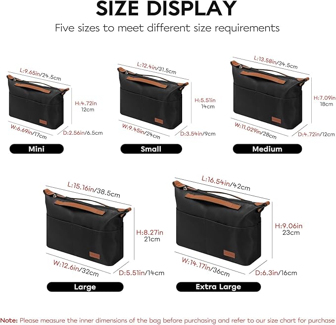 GIVLEFLY Purse Organizer with Zipper Protecting Privacy Multiple Pockets Tote Bag Organizer Inserts Lightweight Handbag Dividers with Handle,Fit for Anjou mini and Filed Tote Small Size(Black,Mini)