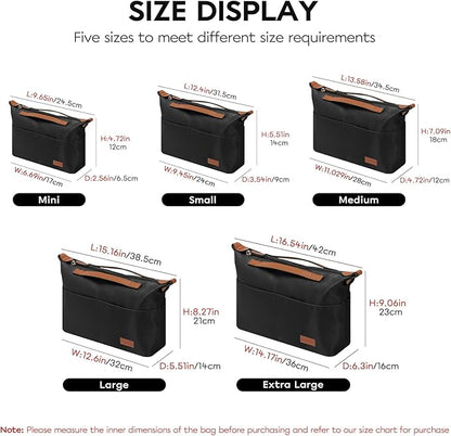 GIVLEFLY Purse Organizer Inserts with Zipper Tote Bag Organizer,Multiple Pockets Cup & Umbrella Position Lightweight Medium Handbag Dividers with Handle, Fit for Longchamp Neverful(Black,Large)
