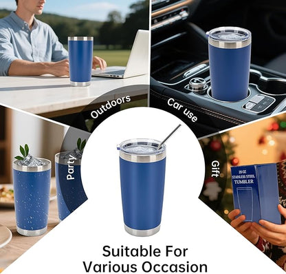 IEOVIEE 32 Pack, 20oz Stainless Steel Bulk Tumblers with Lids and Straws, Double Wall Insulated Travel Coffee Mug, Durable Powder Coated Tumbler Bulk Cup for Cold and Hot Drinks(Dark Blue)