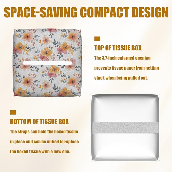 Horse Floral Tissue Box Cover 2PCS, Leather Tissue Box Holder Square Facial Paper Case Tissue Box Cube Organizer for Bathroom Bedroom Desk Office
