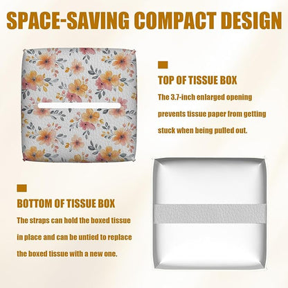 Horse Floral Tissue Box Cover 2PCS, Leather Tissue Box Holder Square Facial Paper Case Tissue Box Cube Organizer for Bathroom Bedroom Desk Office