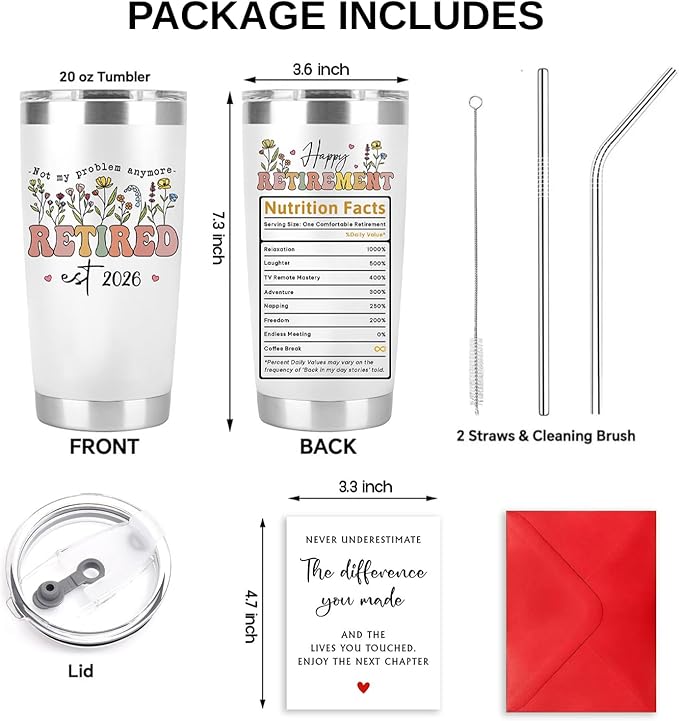 Retired Gifts for Women – Retired 2026 Not My Problem Anymore Tumbler with Card, Funny Gifts for Retirees, Farewell Gift Ideas for Women Coworkers, Bosses, Teachers, Nurses