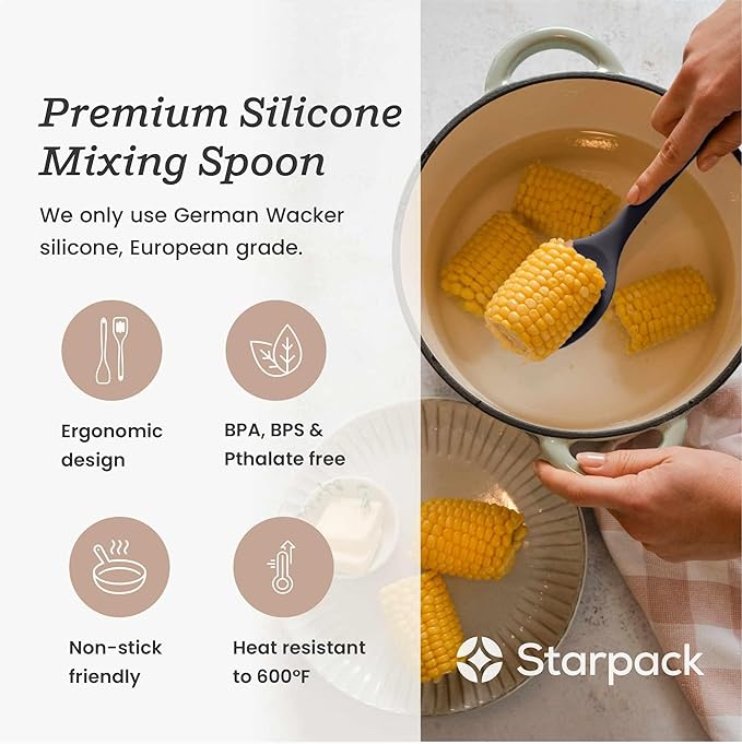Starpack 'Mix it Up' Premium Silicone Cooking Spoons - Silicone Mixing Spoons for Baking Heat Resistant 600°F - Kitchen Spoons for Nonstick Cookware - LFGB Grade Serving Spoons - Rubber Stirring Spoon