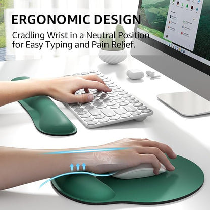 KTRIO Keyboard Wrist Rest & Mouse Pad with Wrist Rest Set, Forest Green | Memory Foam Wrist Support, Ergonomic Design, Non-Slip Base, Office and Home Use