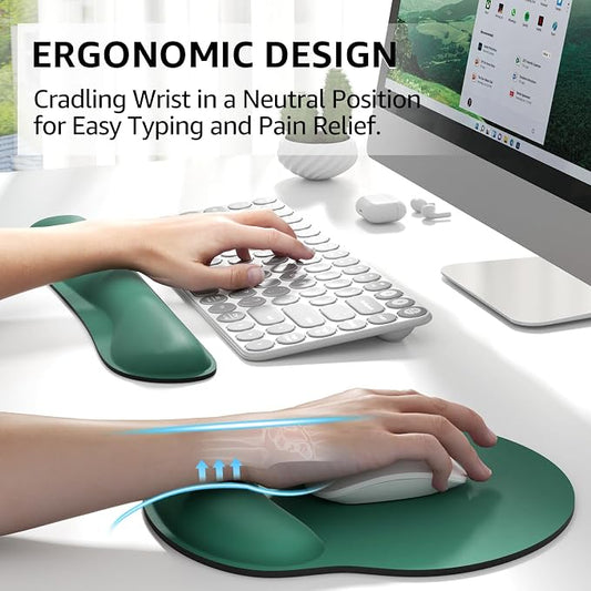 KTRIO Keyboard Wrist Rest & Mouse Pad with Wrist Rest Set, Forest Green | Memory Foam Wrist Support, Ergonomic Design, Non-Slip Base, Office and Home Use