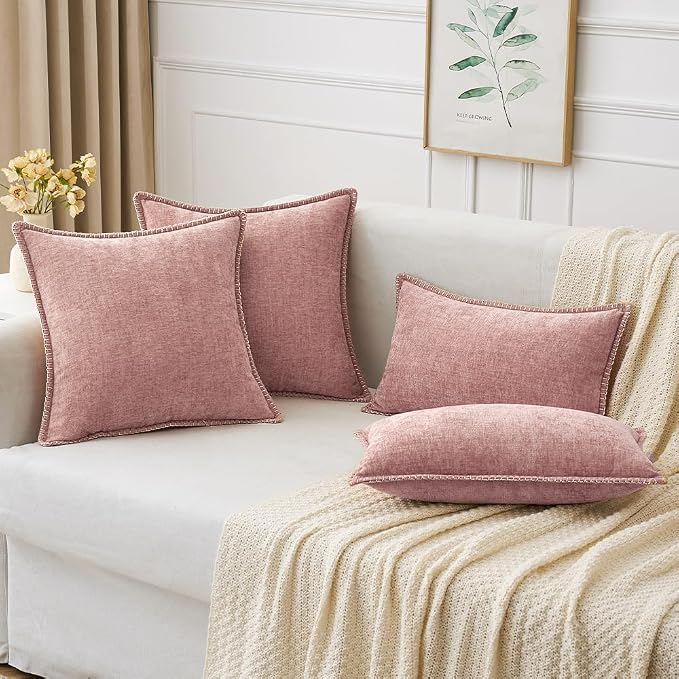 MIULEE Pack of 2 Couch Throw Pillow Covers 16x16 Inch Blush Pink Farmhouse Decorative Pillow Covers with Stitched Edge Soft Chenille Solid Dyed Pillow Covers for Sofa Bed Living Room