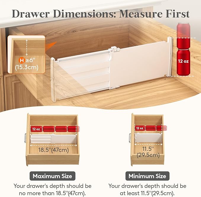 Lifewit 6" Tall 12 Pack Drawer Dividers, 11.5"-18.5" Adjustable Deep Drawer Organizer Clothes, Expandable White Plastic Separators for Dresser, Kitchen, Cabinet, Closet, Office Organization & Storage