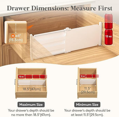 Lifewit 6" Tall 9 Pack Drawer Dividers, 11.5"-18.5" Adjustable Deep Drawer Organizer Clothes, Expandable White Plastic Separators for Dresser, Kitchen, Cabinet, Closet, Office Organization & Storage