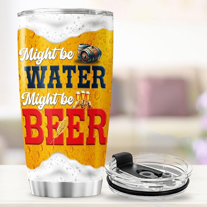 Funny Skeleton Cowboy Beer Mug, Might Be Water Might Be Beer 20oz Insulated Stainless Steel Tumbler, Unique Gag Gift for Men, Birthday for Dad, Husband, Brother, Friend